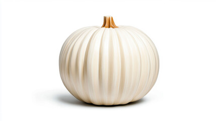 Off White Pumpkin with Vertical Ridges on White Background