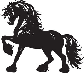 Friesian horse silhouette vector black on white background beautiful horse vector designs.