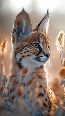 Obraz premium HD Phone Wallpaper Majestic Serval Cat in Golden Hour Light Wild African Savannah Habitat
