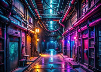 Futuristic passage;  urban decay,  stark light.