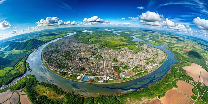 Arauca, Colombia: Aerial View & Satellite Map - 3D Animated Stereographic Projection