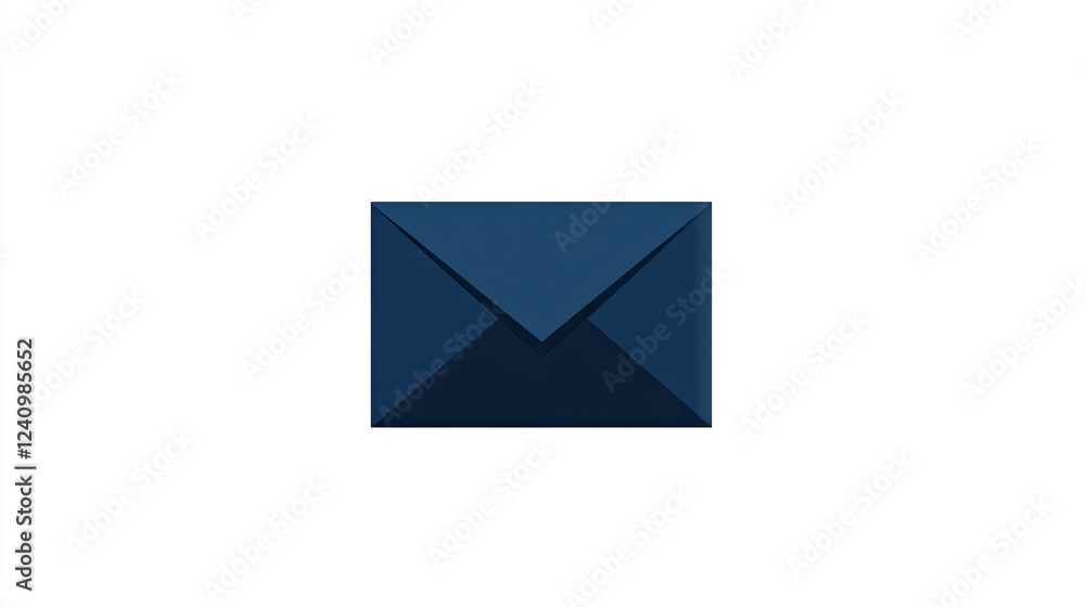 Poster navy blue envelope in a minimalistic design, isolated on a pure white background with sharp focus