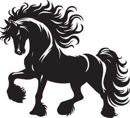Friesian horse silhouette vector black on white background beautiful horse vector designs.
