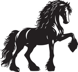 Friesian horse silhouette vector black on white background beautiful horse vector designs.