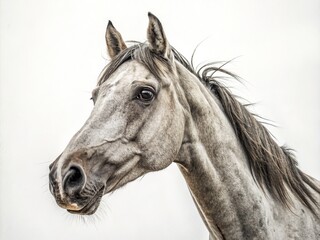 Fototapeta premium Digital horse head drawing, plain white, customizable space.