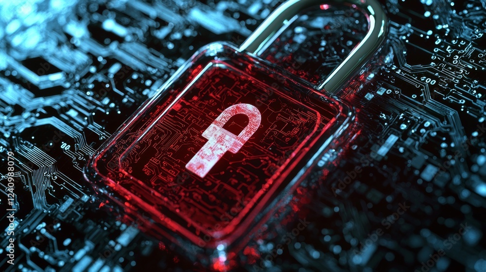Aufkleber modern technology concept of digital security with a lock on a circuit board background