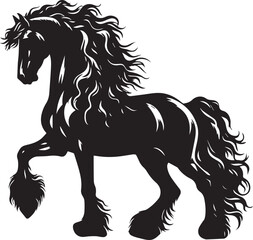 Friesian horse silhouette vector black on white background beautiful horse vector designs.