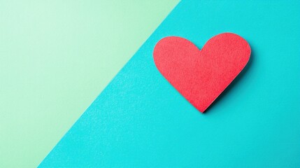 Obraz premium Red paper heart on teal and green background