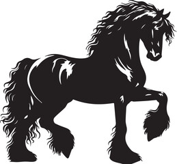 Friesian horse silhouette vector black on white background beautiful horse vector designs.