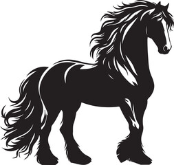 Friesian horse silhouette vector black on white background beautiful horse vector designs.