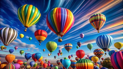 Obraz premium Colorful Balloons Floating in a Vibrant Blue Sky - Long Exposure Photography