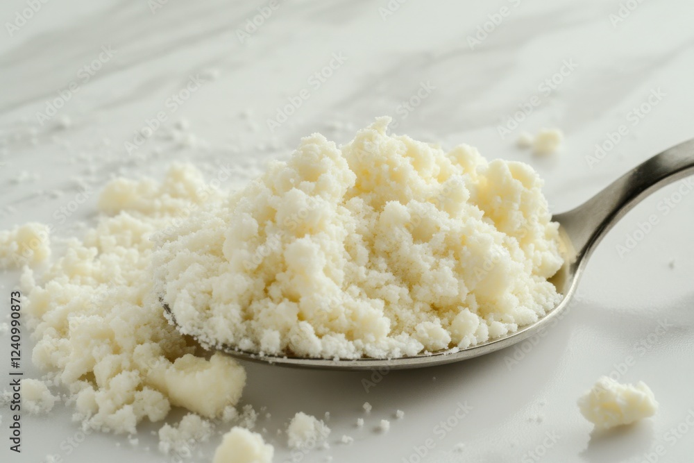 Aufkleber close-up macro shot of iodized salt spilling from spoon with soft diffused lighting on white isolate