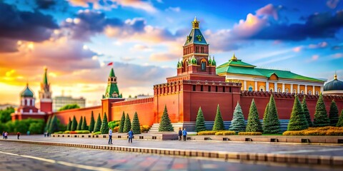 Fototapeta premium Architectural tilt-shift, capturing the Lenin Mausoleum's miniature grandeur.