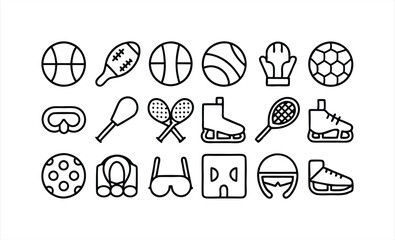 set of outline icons related to sport equipment