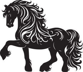Friesian horse silhouette vector black on white background beautiful horse vector designs.