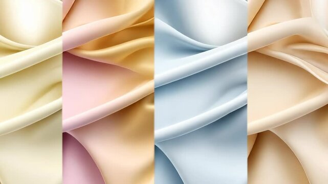 Four different shades of white and gold fabric, each with a unique texture and pattern. The colors and textures create a sense of luxury and elegance, evoking a feeling of sophistication