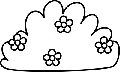 Cute Bush With Flower Outline Coloring
