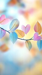 Pastel Autumn Colorful Transparent Autumn Leaves Resembling Hearts in Nature s Soft Focus