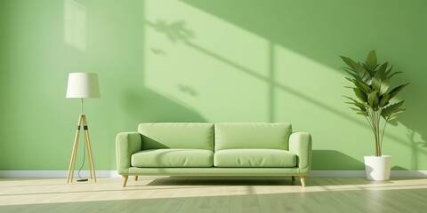 Green Room Interior Design Featuring Sofa Lamp and Plant