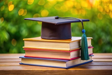 AI-created photo:  books, hat, deep focus.