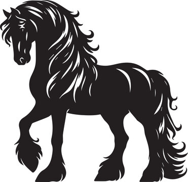 Friesian horse silhouette vector black on white background beautiful horse vector designs.