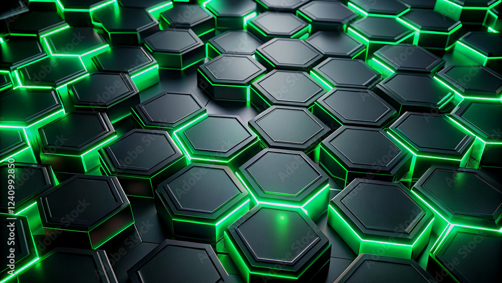 Poster futuristic hexagonal pattern with glowing green lines