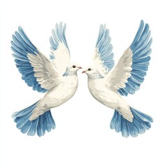 Obraz premium Two beautiful doves with blue wings.