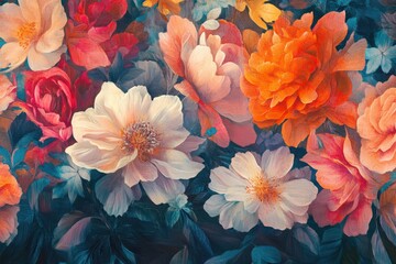 Vibrant floral painting with warm hues