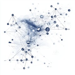 Abstract Digital Network Visualization of Connected Nodes and Icons Representing Data and Communication Systems