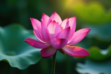 intricate details of a single pink lotus flower, bloom, pond