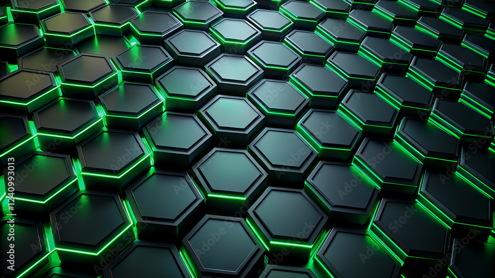 Poster futuristic hexagonal pattern with glowing green lines