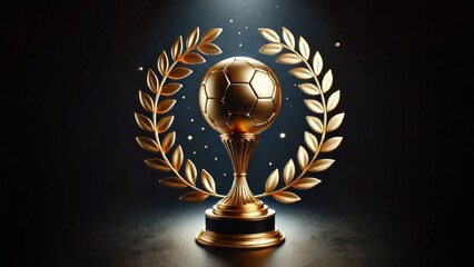 3D Golden champions trophy cup game winner on dark background, football or sports winner championship tournament, 