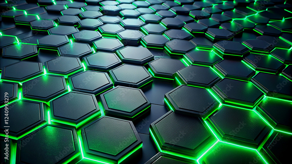 Poster futuristic hexagonal pattern with glowing green lines