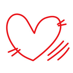 Hand drawn doodle line elements different red cute hearts