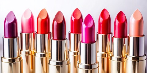 Obraz premium Colorful Lipsticks Arranged on White Background - Beauty Product Photography