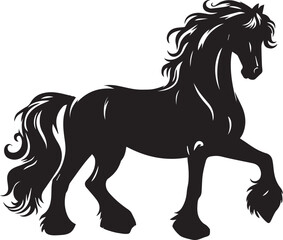 Friesian horse silhouette vector black on white background beautiful horse vector designs.