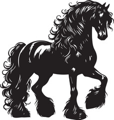 Friesian horse silhouette vector black on white background beautiful horse vector designs.