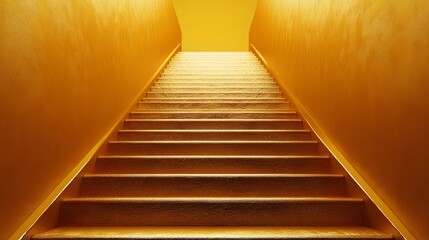 Obraz premium Golden Stairway to Success: A captivating image of a long staircase bathed in a warm, golden light, symbolizing the path to achievement and potential.