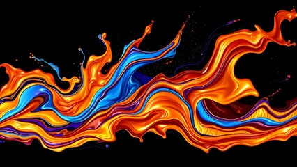 Abstract Fluid Art: Vivid Swirls of Blue and Orange


