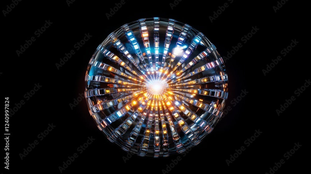 Poster captivating spherical light display with vibrant colors and reflections in 4k quality