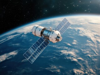 Fototapeta premium Satellite orbiting Earth in deep space.