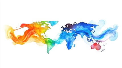 Vibrant watercolor illustration of a global investment network, financial connections intertwining between continents, glowing digital economy links, dynamic flow. 