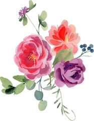 Fototapeta premium Watercolor Clipart Bouquet of pink roses