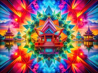 Fototapeta premium Bold colors burst in this vibrant, surreal double exposure. Abstract fantasy, digitally crafted, a colorful masterpiece.