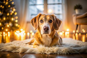Calm Dog on Bright Floor, Cozy Living Room - Drone Photography