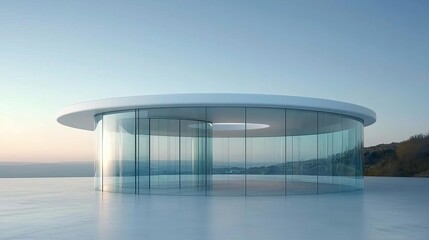 3d render of abstract futuristic glass architecture with empty concrete floor , isolated on white background,  , copy space for text,