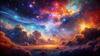 Fototapeta premium Cosmic Nebula: Vibrant Glowing Gas and Stars in Low Light