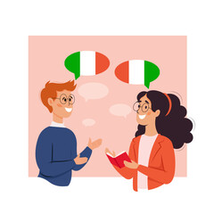 Language learning concept. Italian courses in language school. Learning language with native speaker. Global communication idea. Vector illustration cartoon style.