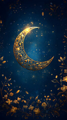 Naklejka premium Luxurious Islamic-themed artwork representing spirituality, Ramadan, and festive celebration.