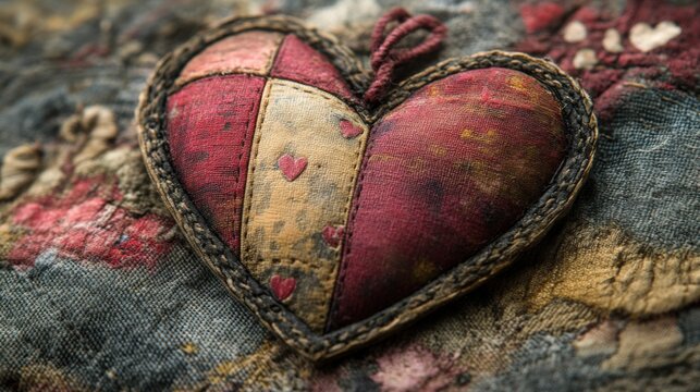 Close-up of handmade Valentine's card with delicate paper crafting. Vintage style, red and pink tones, capturing heartfelt sentiment